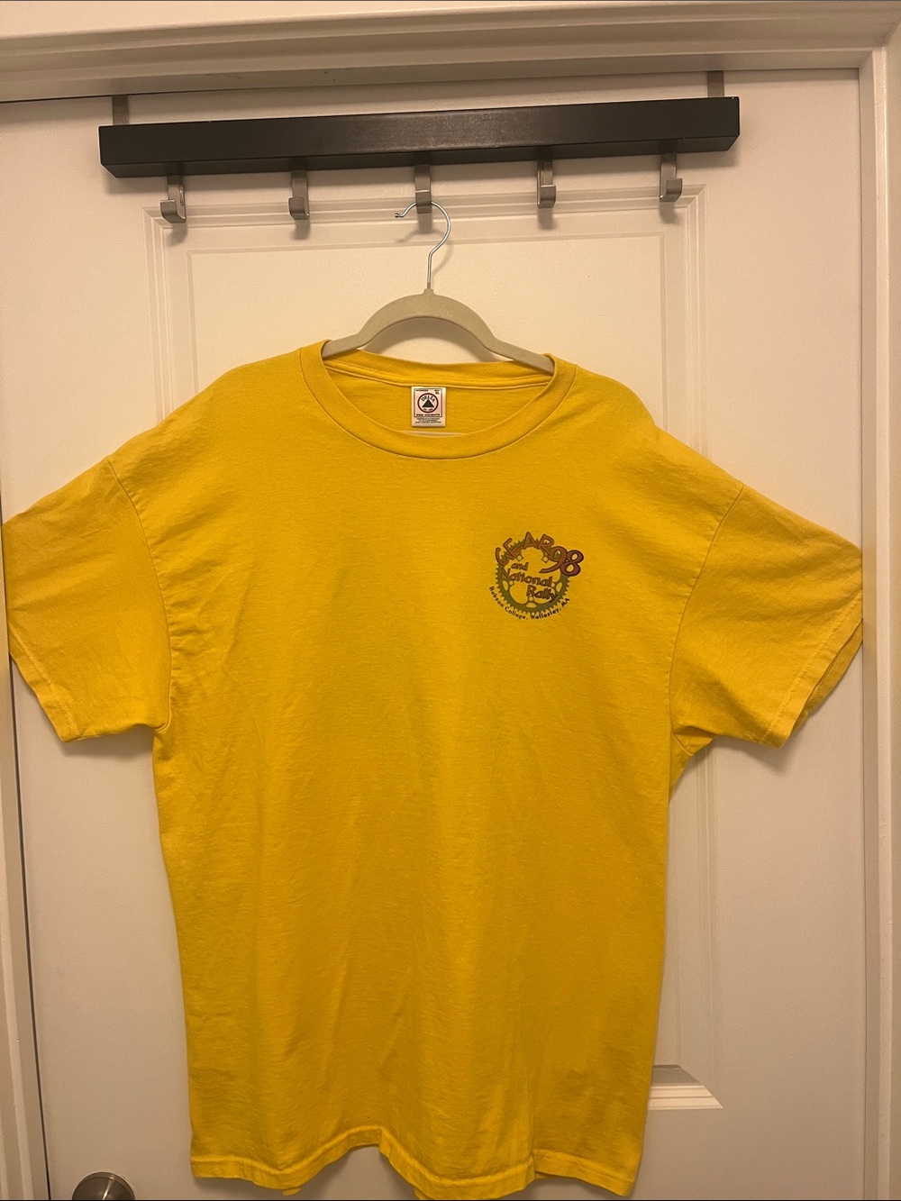 1998 GEAR National Rally Cycling T-Shirt XL Yellow Delta Front & Back Print